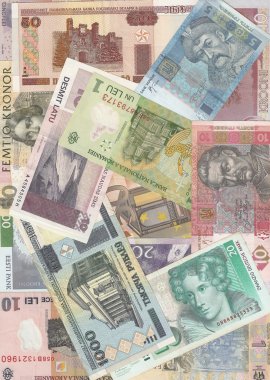 farklı ülkelerin Avrupa banknotların arka planı.