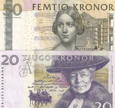 Fragment Swedish money - 20 and 50 SEK. The front side. clipart