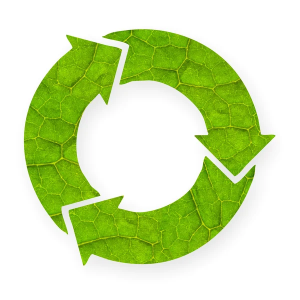 Recycling-Symbol mit Blattstruktur. — Stockfoto