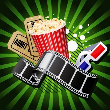 Illustration of movie theme objects on red background clipart