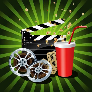 Illustration of movie theme objects on green background clipart