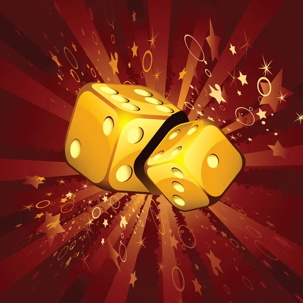 Two golden dice on shiny background — Stock Vector
