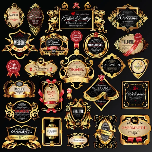 Σύνολο ετικετών με χρυσά στοιχεία Royalty Free Διανύσματα Αρχείου