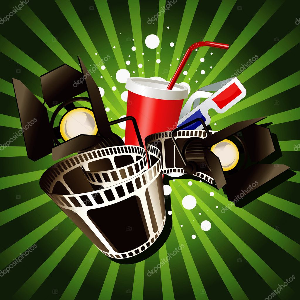 Illustration of movie theme objects on green background Stock Vector Image  by ©Sonulkaster #10551537