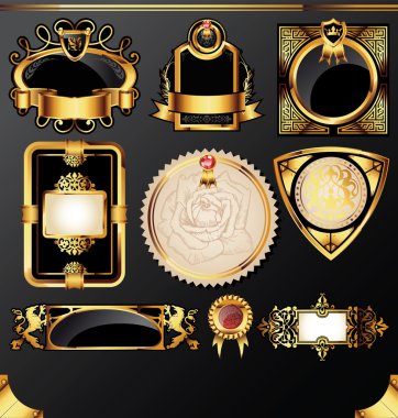 Golden labels on black background clipart