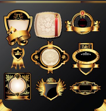 Golden labels on black background clipart