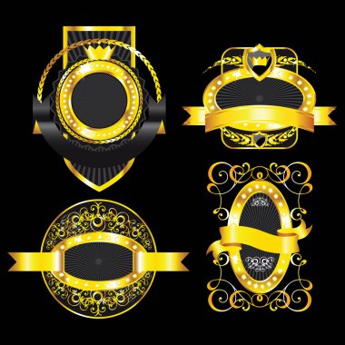 Golden labels on black background clipart