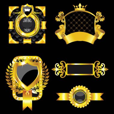 Golden labels on black background clipart