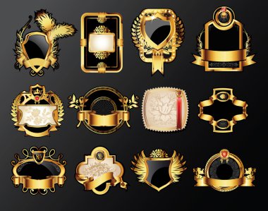 Golden labels on black background clipart