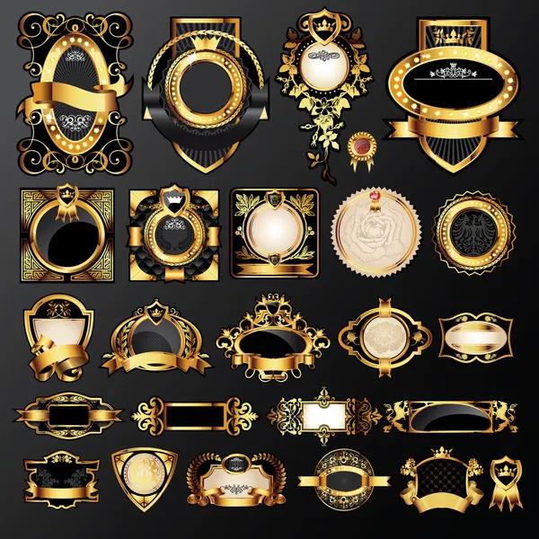 Etiquetas douradas sobre fundo preto — Vetor de Stock