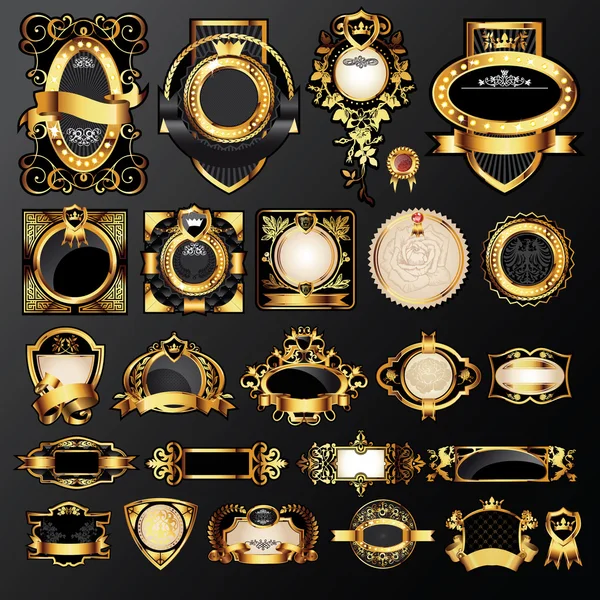 Etiquetas douradas sobre fundo preto Ilustrações De Bancos De Imagens Sem Royalties