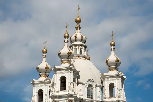 The domes of the Smolny Cathedral on the skyline. St. Petersburg — Stock Photo, Image