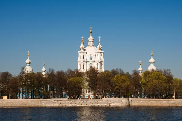 スモーリヌイ聖堂もあります。ネヴァ川。サンクトペテルブルク、ロシア — ストック写真