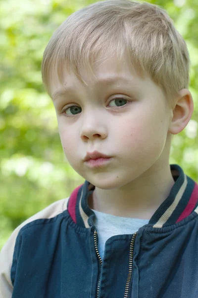 Porträt eines fünfjährigen Jungen. auf einem Spaziergang im Park. — Stockfoto