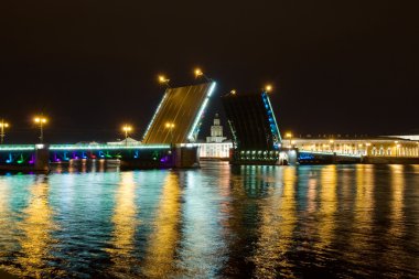 Saray nehir neva gece köprüde. Saint-petersburg. Rusya