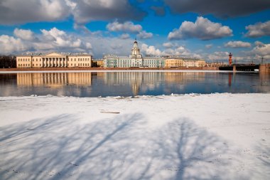 Spring in St. Petersburg. Drifting ice on the Neva. View of the clipart