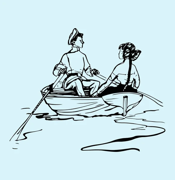 Niño y niña en el barco — Vector de stock