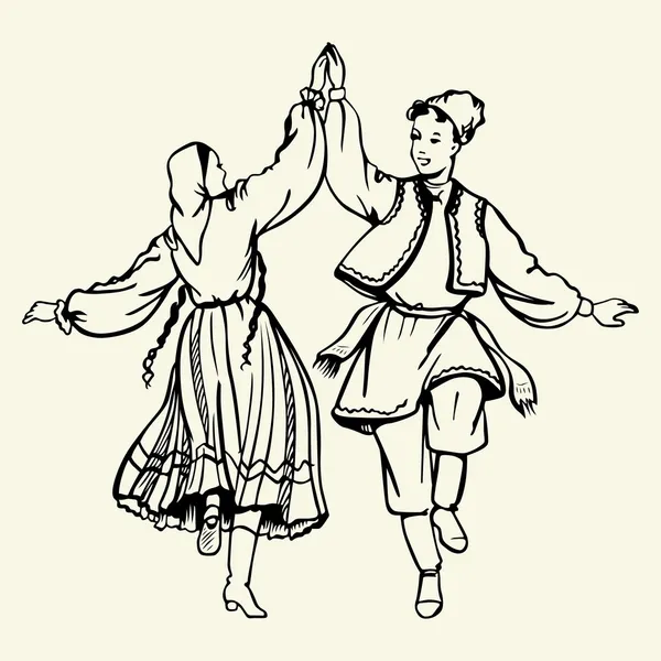 Paar dansen in traditionele kleding — Stockvector