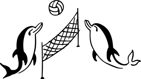 Dolphins playing volleyball — Stock Vector