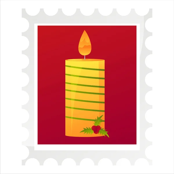 Christmas post stamp with candle — Stock Vector