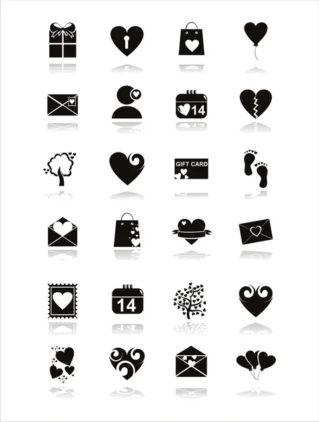 San Valentín negro iconos del día — Archivo Imágenes Vectoriales