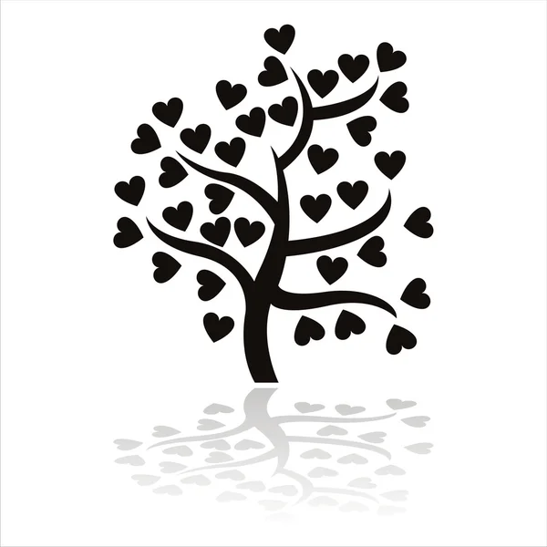 Icono de árbol negro con corazones — Archivo Imágenes Vectoriales