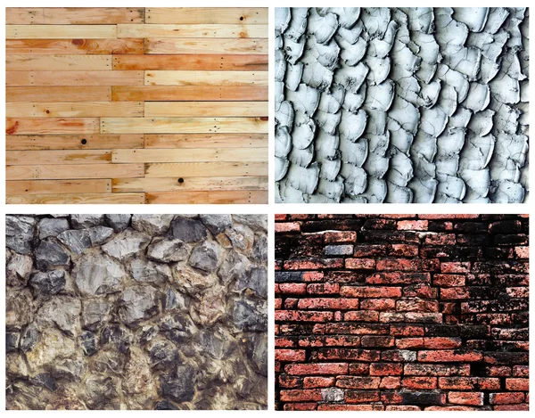 Sada pozadí; kámen, cihly, dřevo, cong, beton — Stock fotografie