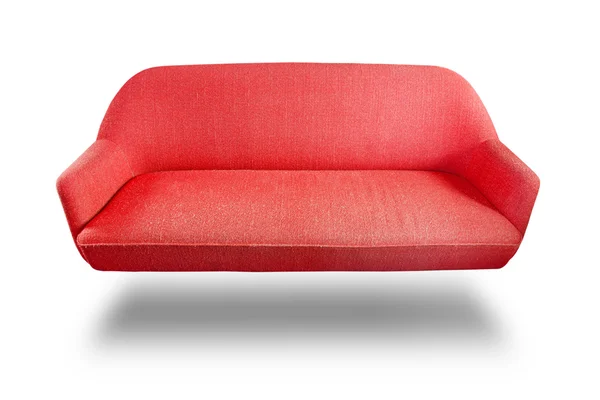 Sofá tecido vermelho isolado com caminho de recorte — Fotografia de Stock