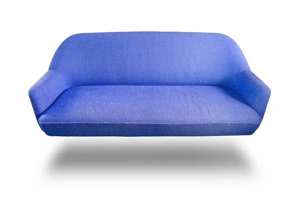 Sofá tecido azul isolado com caminho de recorte — Fotografia de Stock