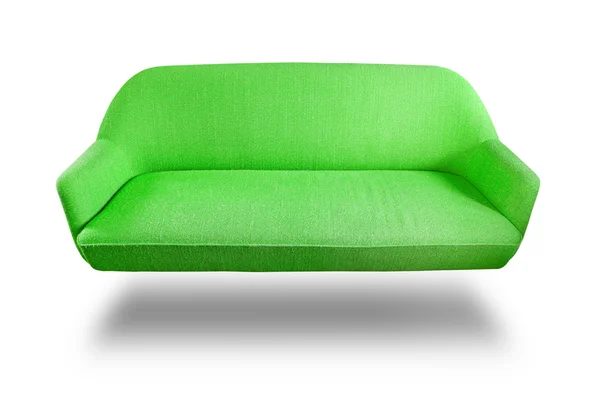 Sofá tecido verde isolado com caminho de recorte — Fotografia de Stock
