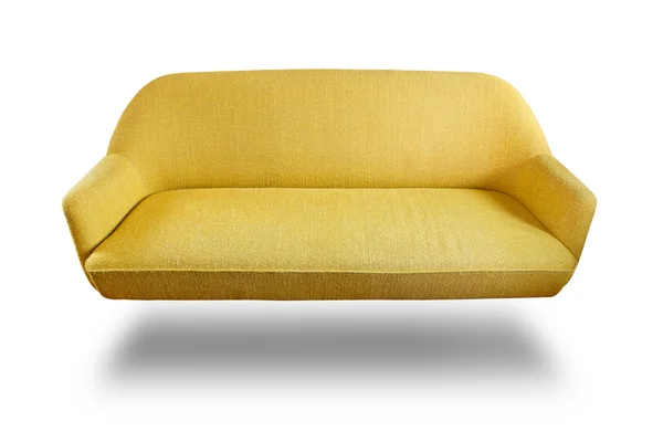 Gult tyg soffa isolerade med urklippsbana — Stockfoto