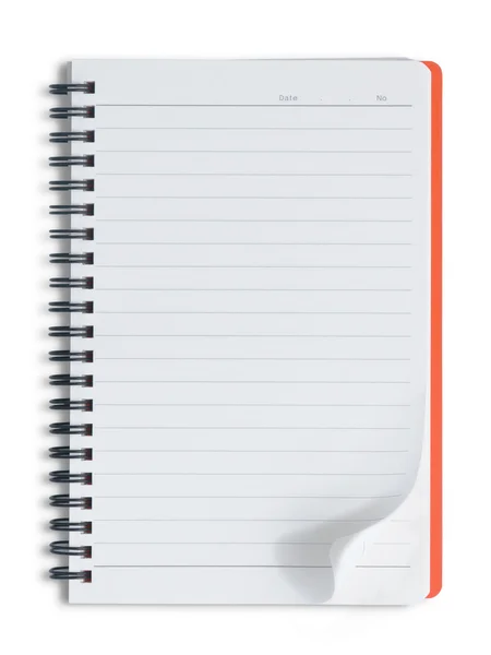 Prázdné oranžové notebook na bílém pozadí — Stock fotografie
