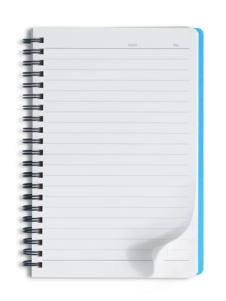 Prázdné notebook modrá na bílém pozadí — Stock fotografie