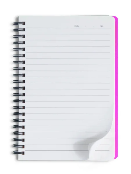 Prázdné růžový notebook na bílém pozadí — Stock fotografie