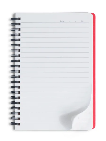 Prázdné notebook červené na bílém pozadí — Stock fotografie