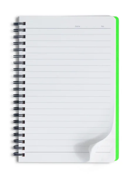 Prázdné zelené notebook na bílém pozadí — Stock fotografie