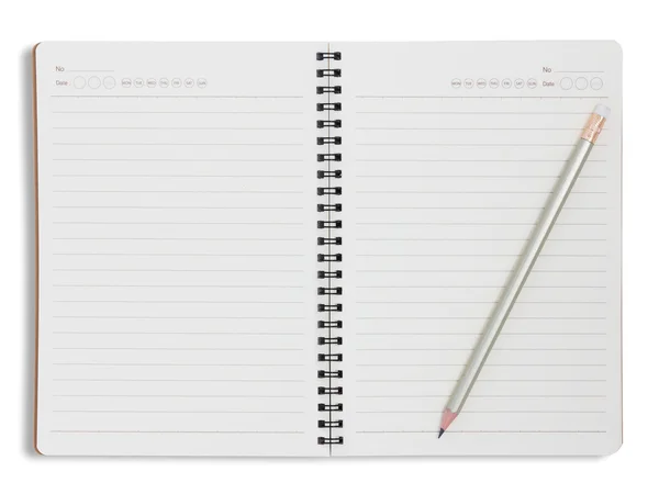 Zápisník a tužku, izolované na bílém pozadí s ořezovou p — Stock fotografie