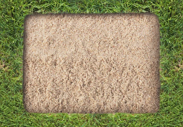 Green grass frame on sand background — Stock Photo, Image