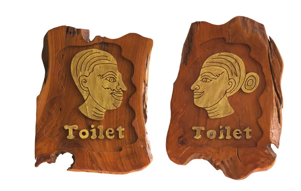 Homens e mulheres de madeira do sinal do toalete isolado no branco — Fotografia de Stock