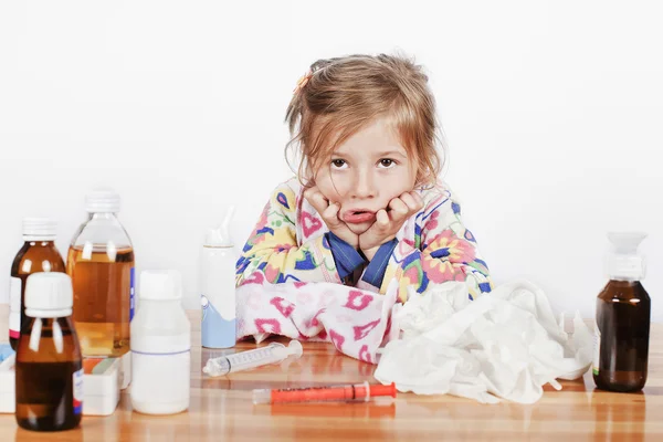 Sick girl hoping for the new miracle drug — Stock Photo, Image