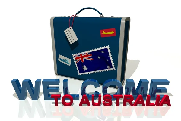 Vítejte v Austrálii cestovní kufr — Stock fotografie