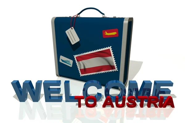 Bienvenido a Austria maleta de viaje — Foto de Stock