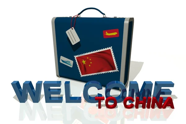 Добро пожаловать в Китай путешествия чемодан — стоковое фото