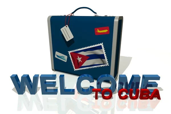 Bienvenido a Cuba maleta de viaje — Foto de Stock