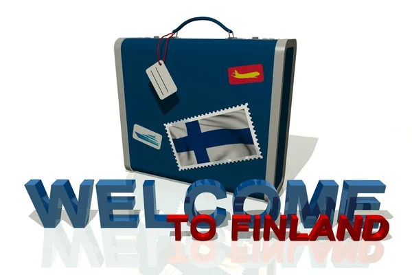 Willkommen in Finnland Reisekoffer — Stockfoto