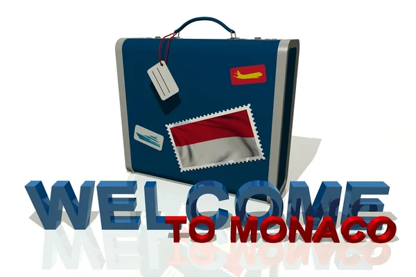 Vítejte v Monaku cestovní kufr — Stock fotografie