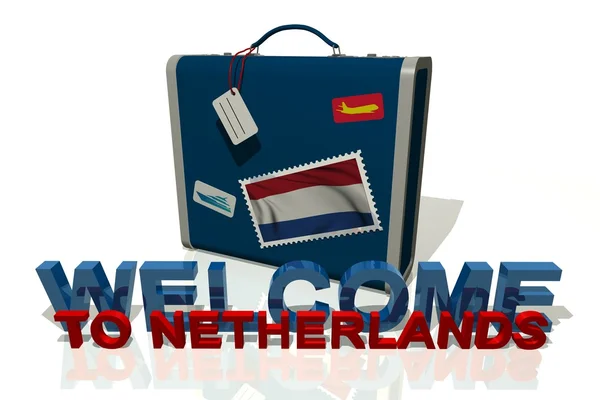Witamy w Holandii podróż walizki — Zdjęcie stockowe