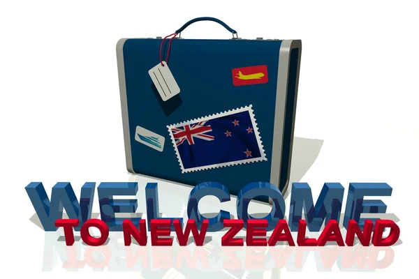Hoş geldiniz Yeni Zelanda seyahat valizi — Stok fotoğraf