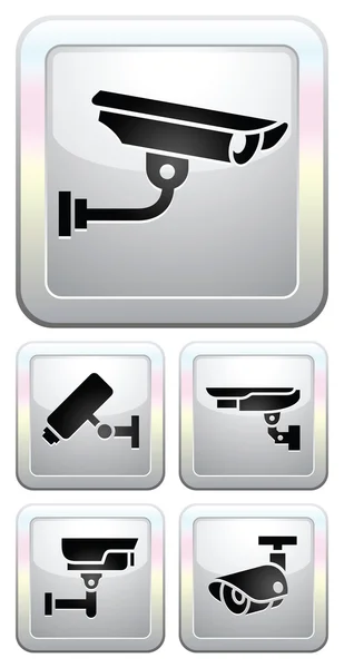 Etiquetas de CCTV, vigilância por vídeo, botão de definição —  Vetores de Stock