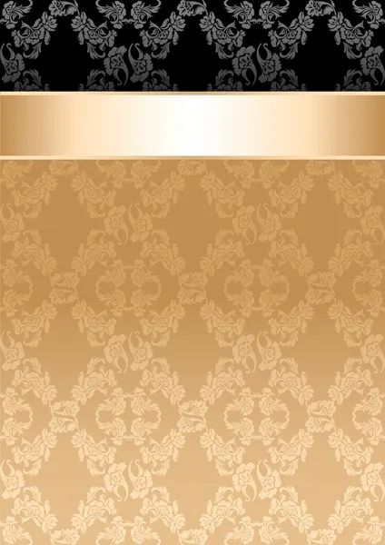 Fondo, cinta de oro, patrón floral sin costuras — Vector de stock